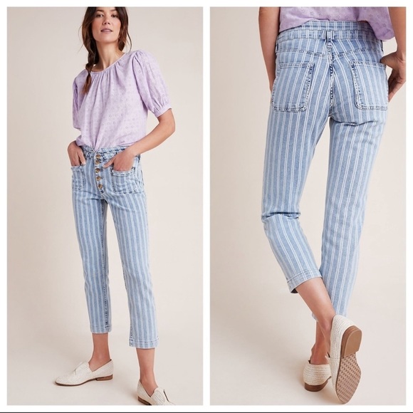 Anthro Pilcro High-Rise Striped Straight Jeans 26